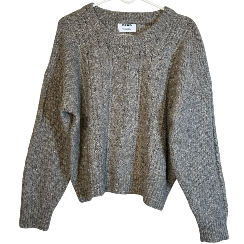 Old Navy Women's  Gray Chunky Cable Knit Sweater Crew Neck Recycled Size L